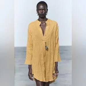 Zara | Dresses | Zara Pleated Linen Blend Tunic Dress Zw